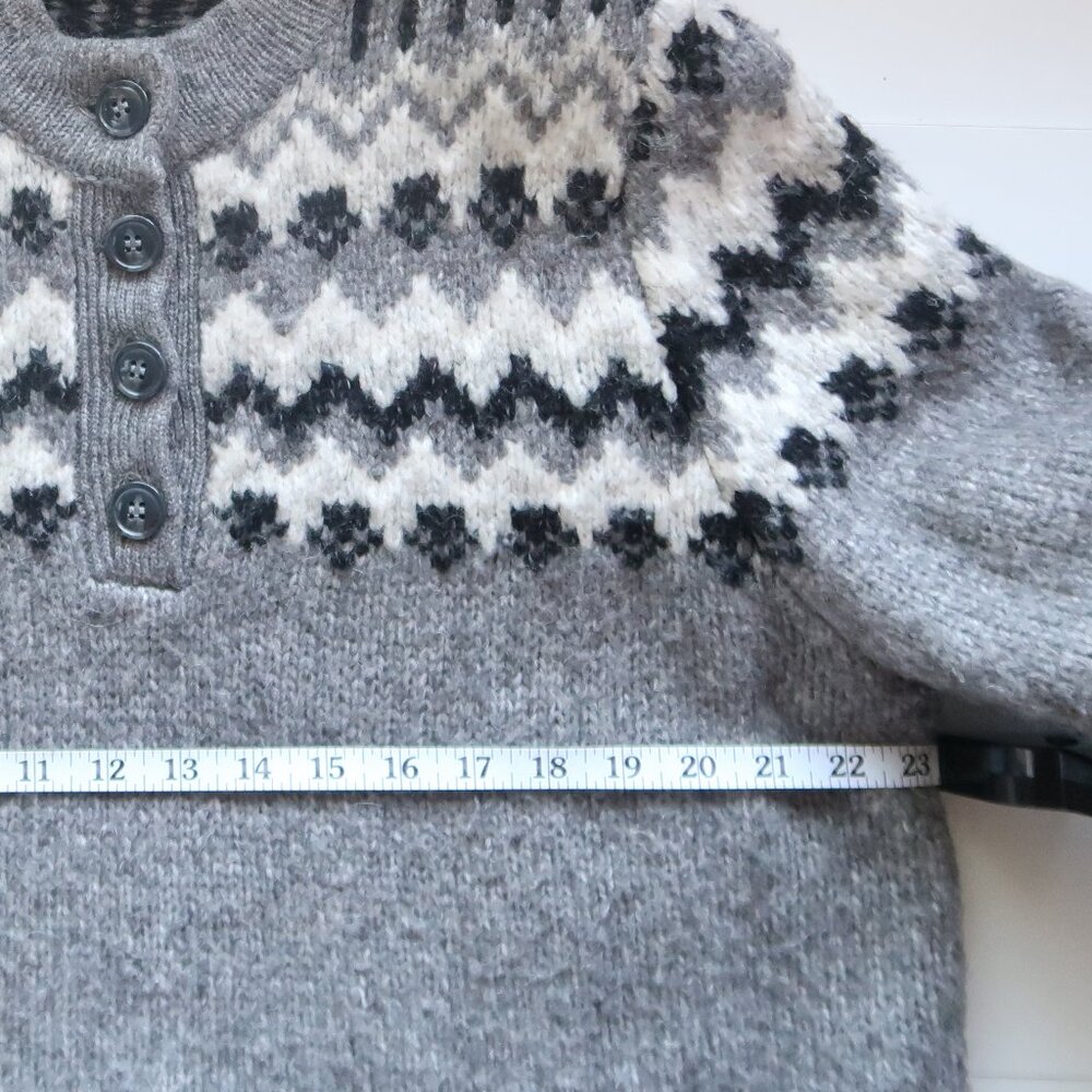 Zara Gray Fair Isle Henley Alpaca Knit Blend Long Sleeve Sweater Women’s Size S - Picture 11 of 16